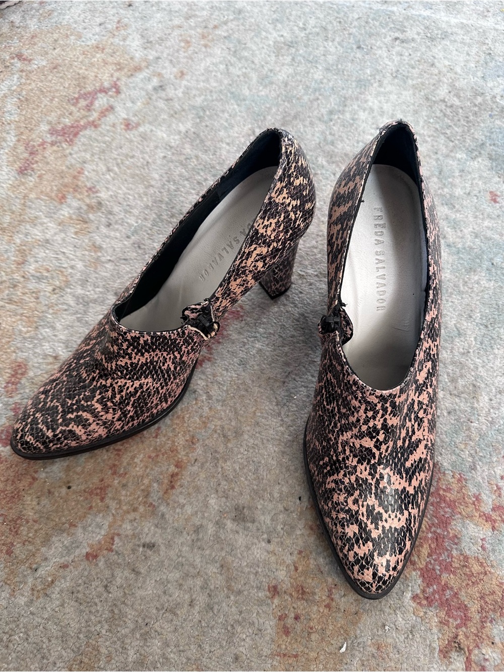 Vintage Nude & Black snake skin Patterned leather Heeled Pumps